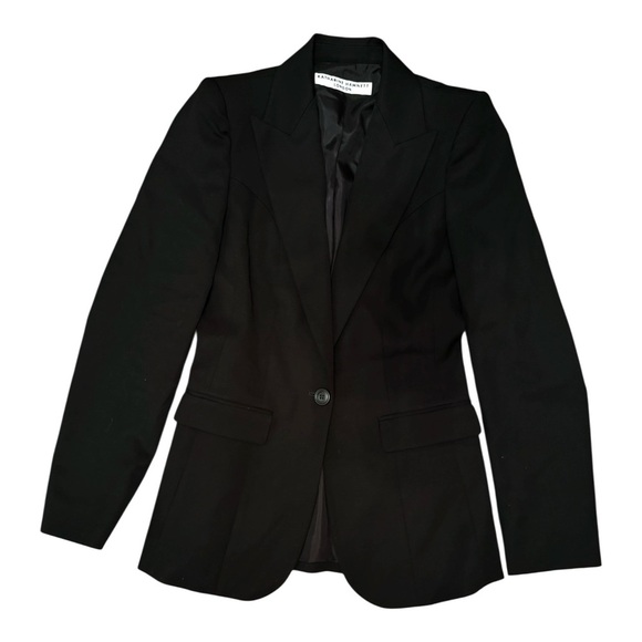 Katharine Hamnett Sofia Black Virgin Wool Blazer One Button Fitted Lapel Size XS - Picture 2 of 9